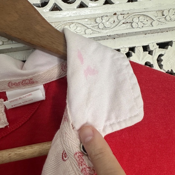 Vintage 1980's Retro Coca Cola Red & White Striped Rugby Long Sleeve Shirt Sz L - Picture 5 of 8